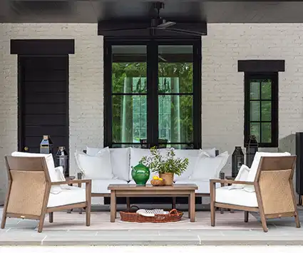 Gorgeously detailed and divinely comfortable: the high-backed Savannah Sofa and Lounge Chair